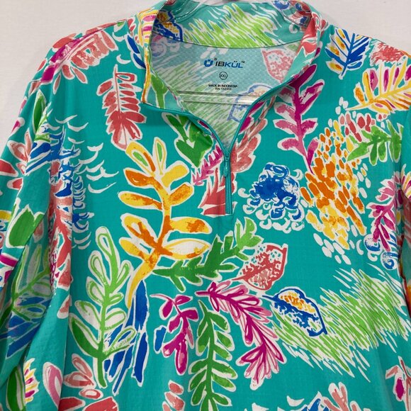 IBKUL size XXL Colorful Artsy Quarter Zip Long Sleeve Top Outdoor Golf Active - Picture 3 of 9